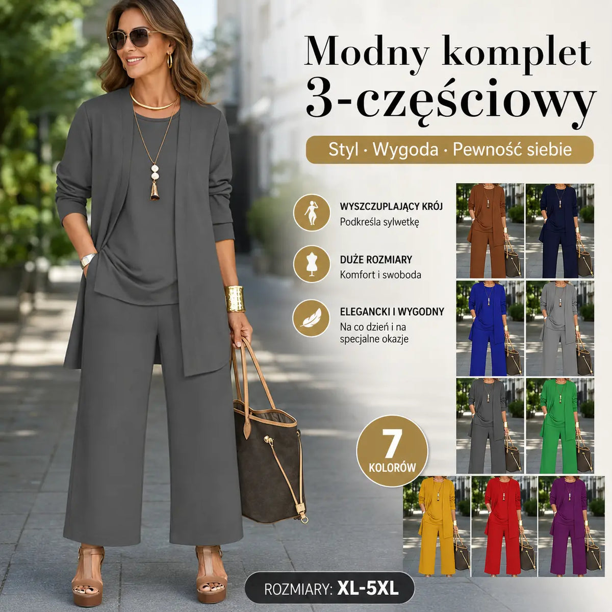 Oferta ograniczona czasowo 🧥Elegancki damski komplet 3-częściowy o luźnym kroju🍂✅️Płatność przy odbiorze