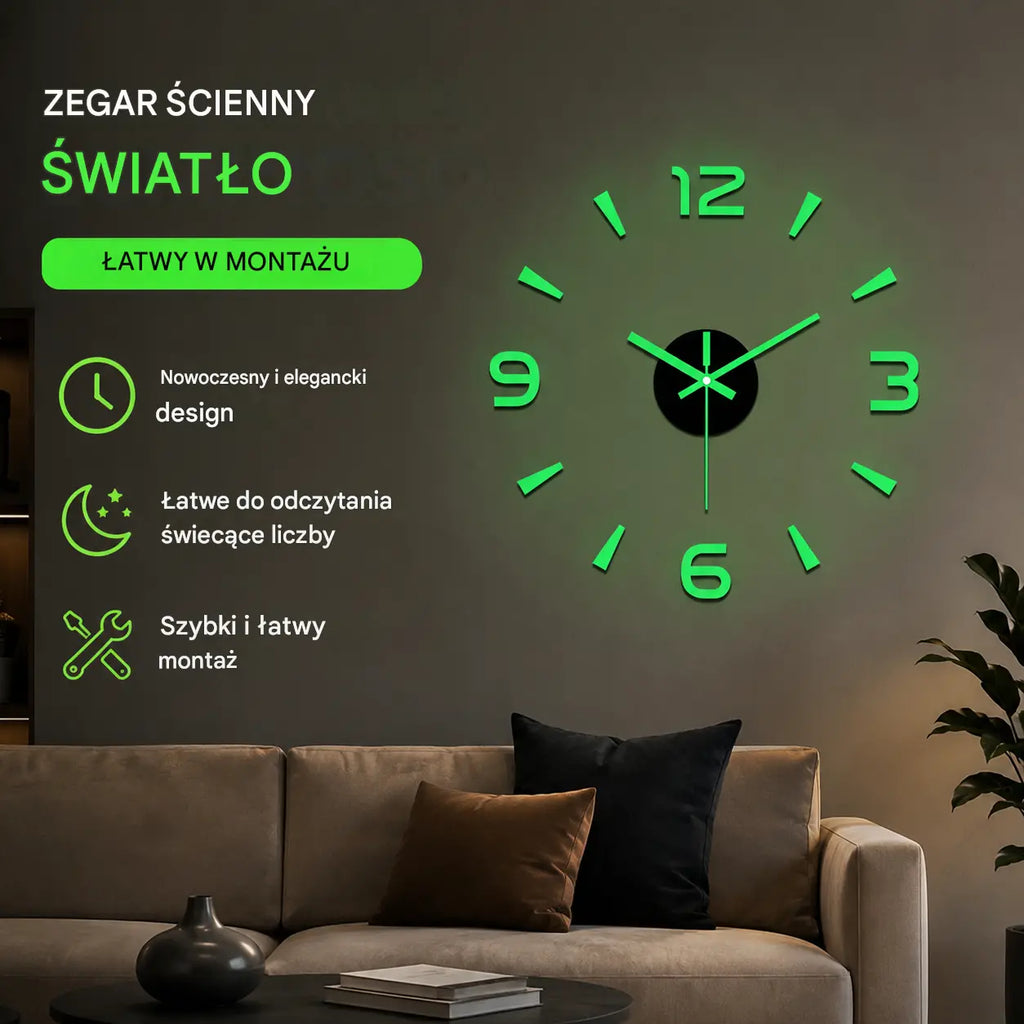 🕑✨3D świecący akrylowy zegar ścienny – nie wymaga wiercenia (wymagany montaż)