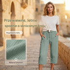 🌸【40-100kg】Damskie gładkie spodnie typu cropped, plisowane, z bawełny i lnu