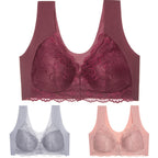 ✨【🔥Oferta ograniczona czasowo🔥】【3-częściowy zestaw】 Seksowny biustonosz damski w dużych rozmiarach bez stalowej ramki z zapięciem z przodu, model podkreślający linię pleców