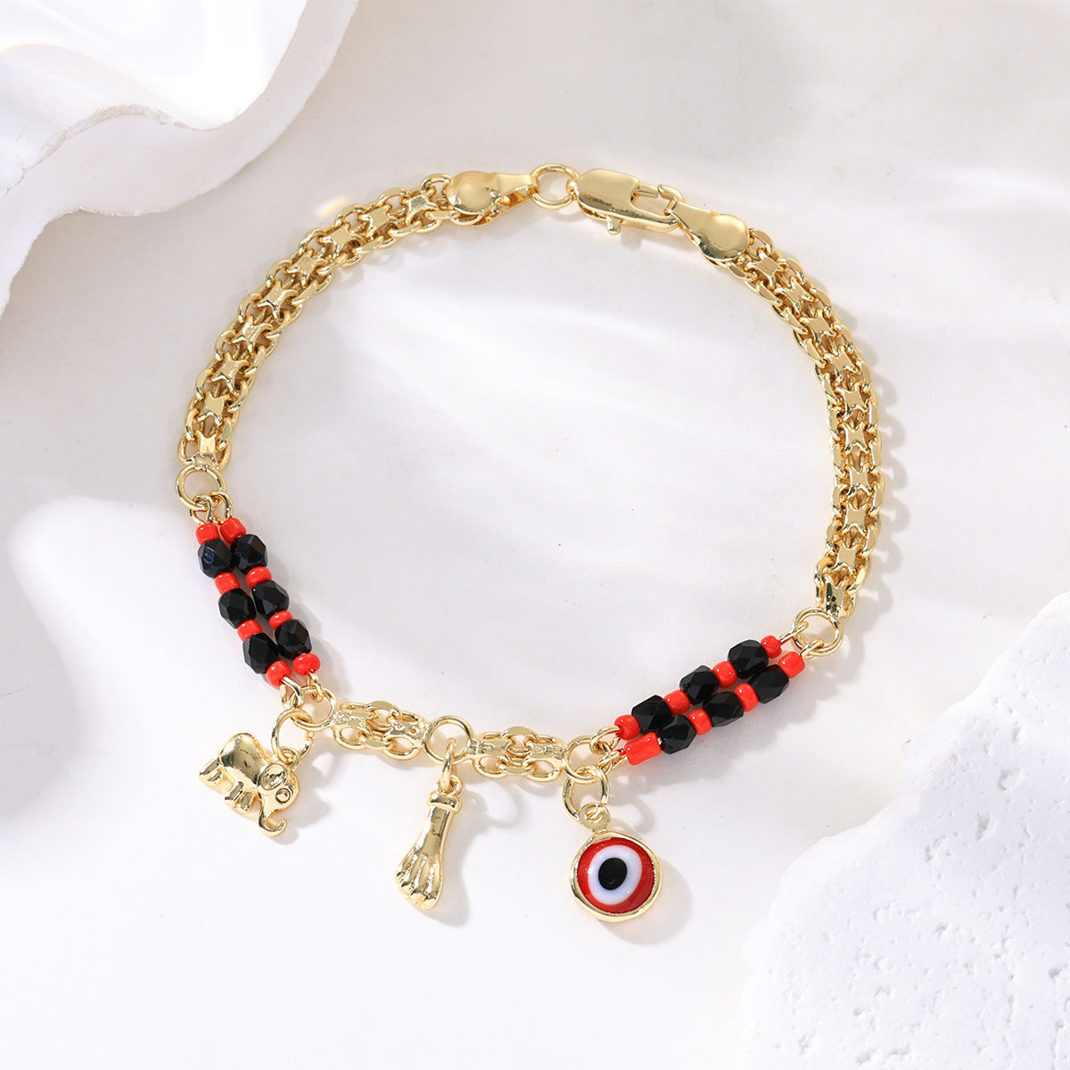 📿 Oferta ograniczona czasowo 50% zniżki 🌀 Bransoletka boho ze słonikiem na szczęście – symboliczne zawieszki, regulowany rozmiar, złocone wykończenie i 7 stylów ✨