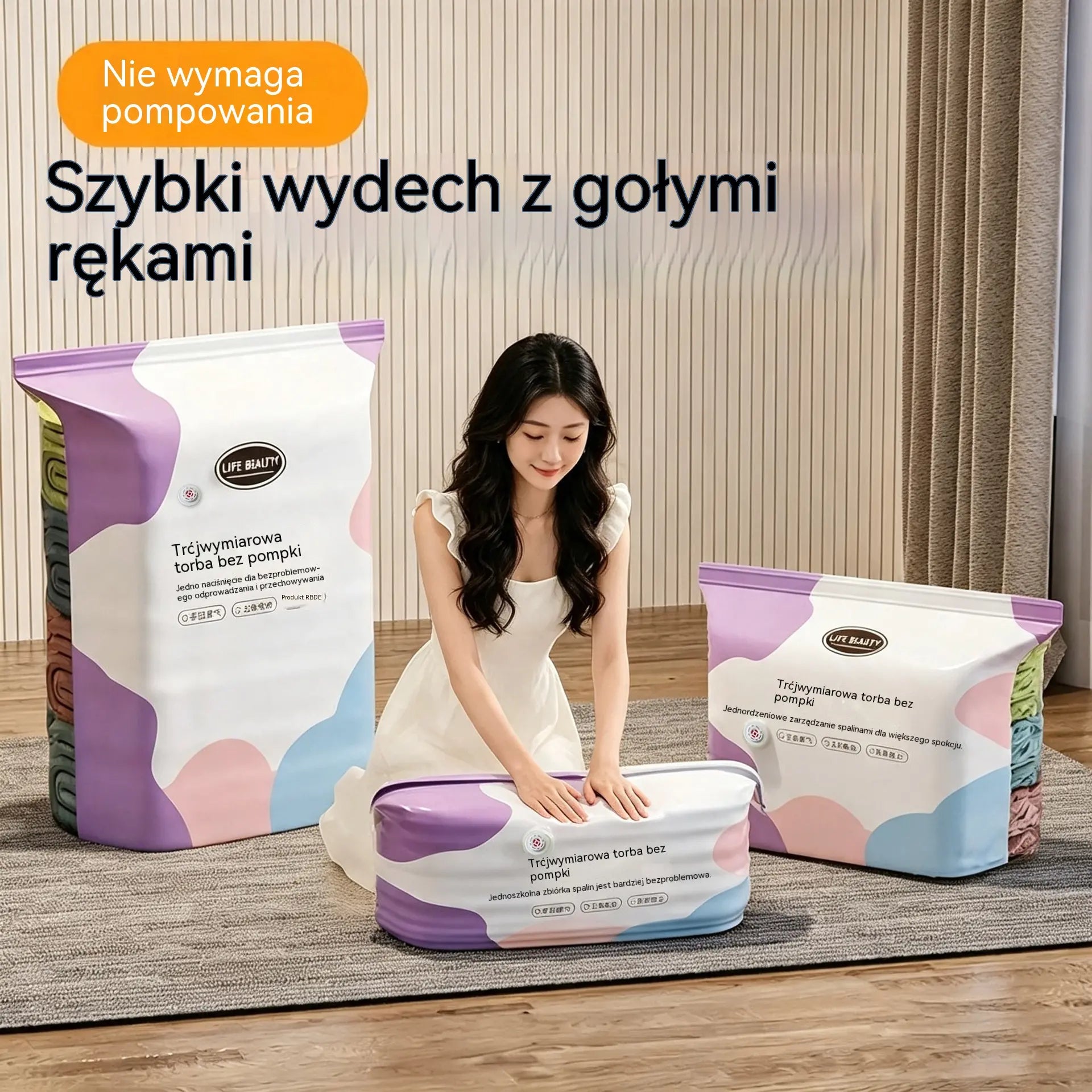 🧳 5 sztuk za jedyne 109 zł 💨 Duże, elastyczne worki próżniowe do przechowywania: Nie wymagają pompki, są szczelne, idealne do oszczędzania miejsca w walizce i w domu ✈️