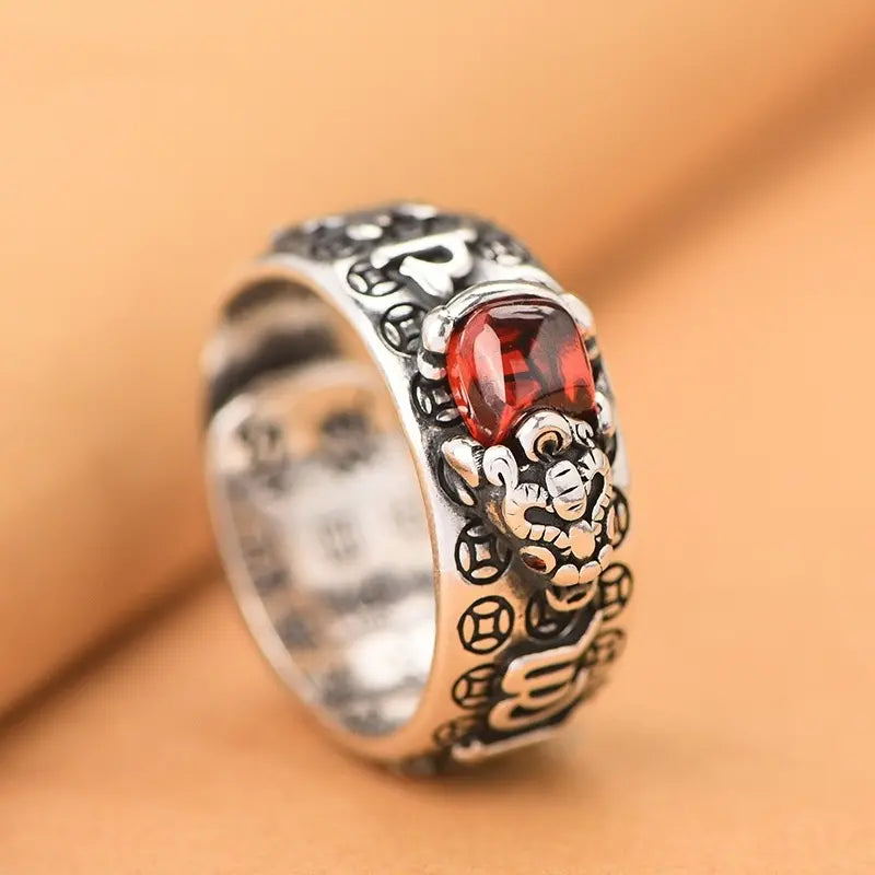 💖 Srebrny pierścionek 999 – unisex, styl retro, symbol szczęścia