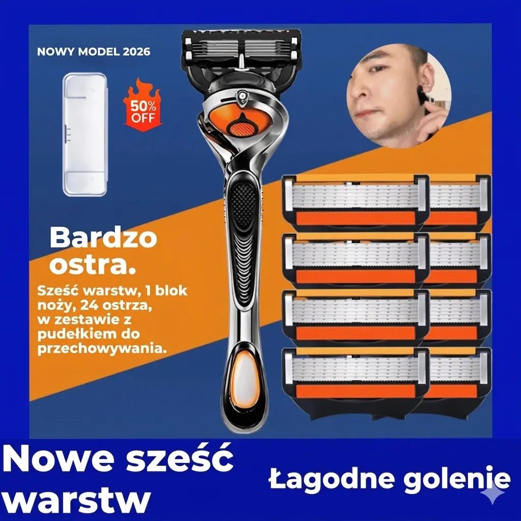 Męski zestaw do golenia 1+24 🪒 Uchwyt + 24 wymienne ostrza + etui w prezencie