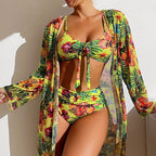 👙☀️【40-90 kg】【Zestaw trzyczęściowy】2026 Nowy modny szal, zestaw trzyczęściowego stroju kąpielowego
