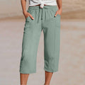 🌸【40-100kg】Damskie gładkie spodnie typu cropped, plisowane, z bawełny i lnu