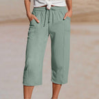 🌸【40-100kg】Damskie gładkie spodnie typu cropped, plisowane, z bawełny i lnu
