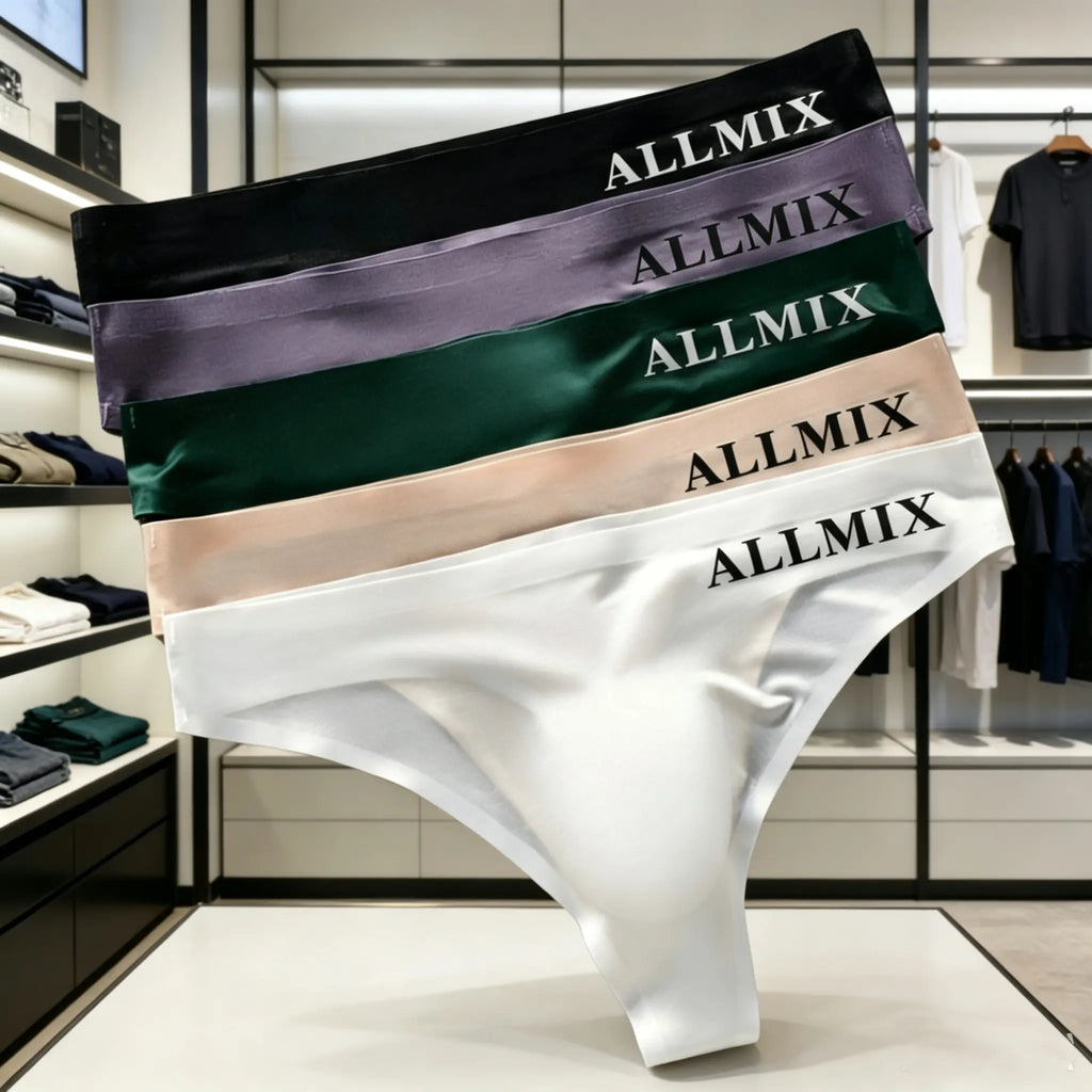 【5 sztuk】 【M-2XL】Nowe męskie bezszwowe majtki z niskim stanem z jedwabiu lodowego - 【50-90 kg】