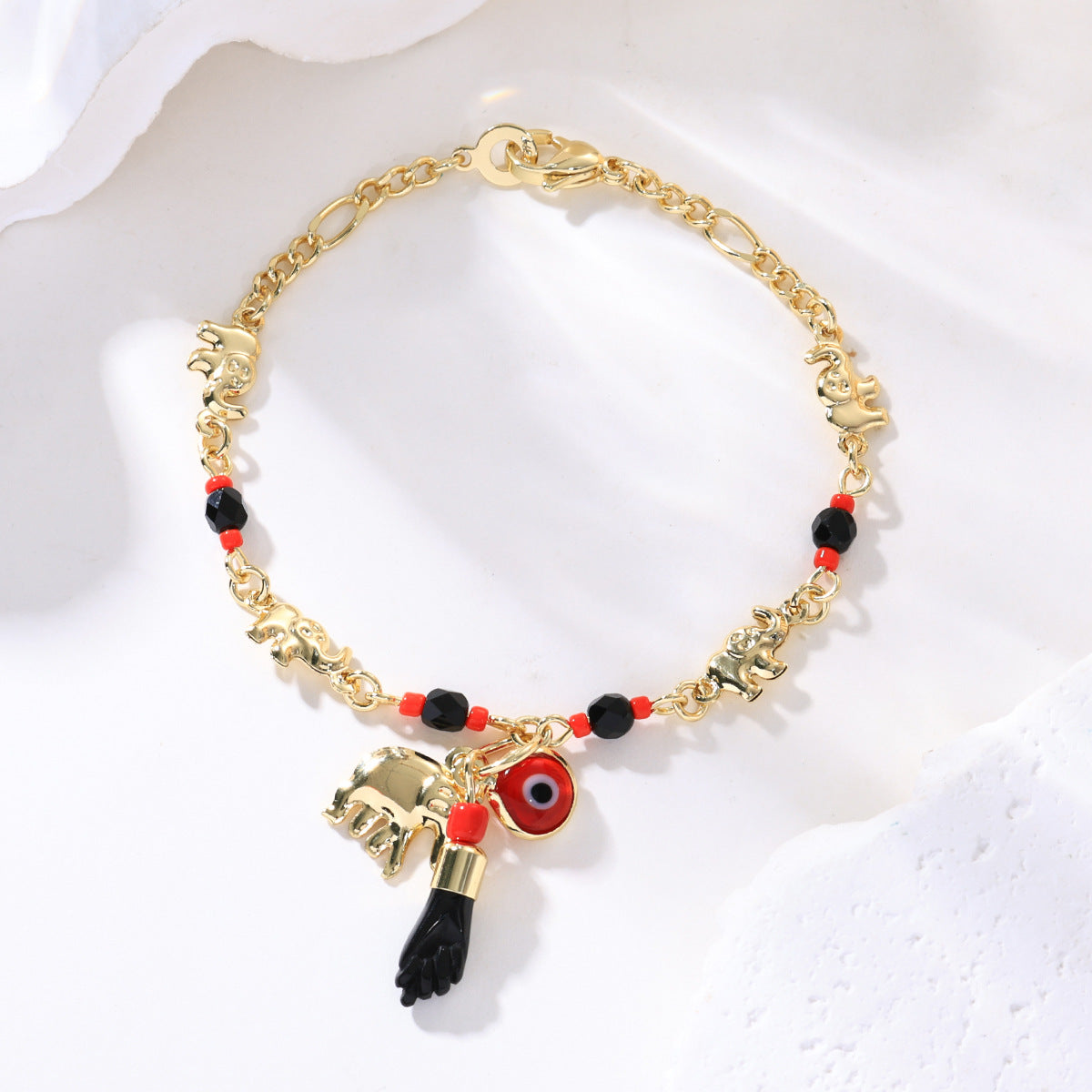 📿 Oferta ograniczona czasowo 50% zniżki 🌀 Bransoletka boho ze słonikiem na szczęście – symboliczne zawieszki, regulowany rozmiar, złocone wykończenie i 7 stylów ✨