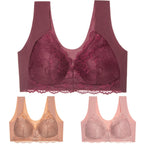 ✨【🔥Oferta ograniczona czasowo🔥】【3-częściowy zestaw】 Seksowny biustonosz damski w dużych rozmiarach bez stalowej ramki z zapięciem z przodu, model podkreślający linię pleców