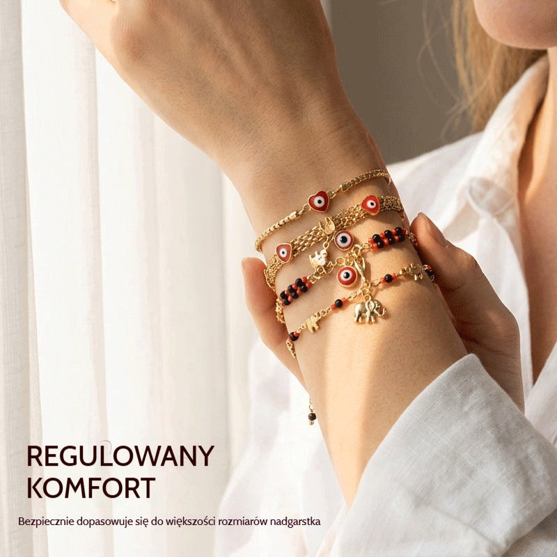 📿 Oferta ograniczona czasowo 50% zniżki 🌀 Bransoletka boho ze słonikiem na szczęście – symboliczne zawieszki, regulowany rozmiar, złocone wykończenie i 7 stylów ✨