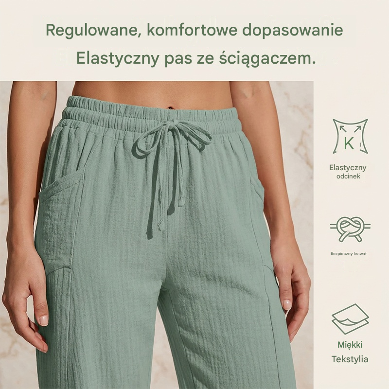 🌸【40-100kg】Damskie gładkie spodnie typu cropped, plisowane, z bawełny i lnu